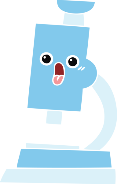 Bir insan tarafından çizilmiş bir mikroskobun düz renkli retro karikatürü