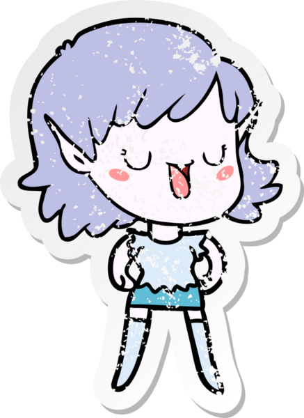 Bir insan tarafından çizilmiş karikatür elf kızının sıkıntılı çıkartması.