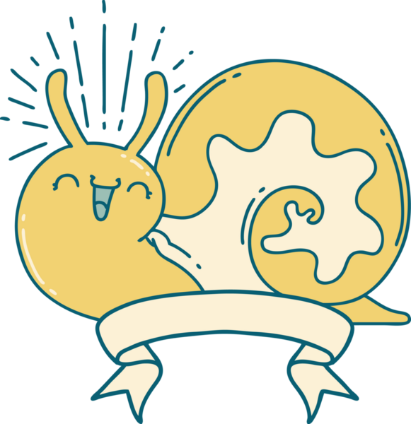 Dövme stili afiş Bir insan tarafından çizilmiş mutlu salyangoz