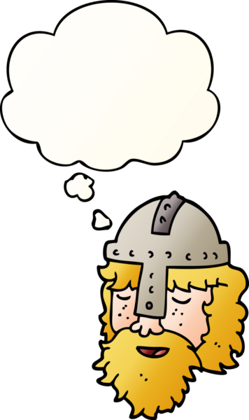 Bir insan tarafından çizilmiş yumuşak eğimli düşünce baloncuklu viking yüzü.