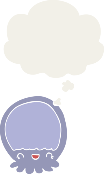 Düşünce baloncuğu olan denizanası çizgi filmi bir insan tarafından çizilmiş.