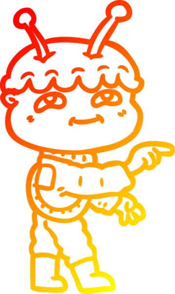 Bir insan tarafından çizilmiş dost canlısı bir uzay adamının sıcak çizgi çizimi