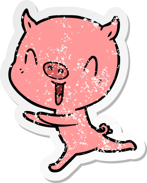 Bir insan tarafından çizilen mutlu çizgi film domuzunun sıkıntılı çıkartması.