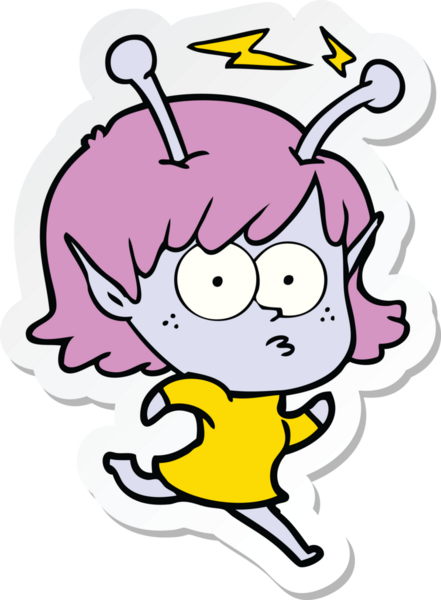 Bir insan tarafından çizilmiş uzaylı bir kızın çıkartması.