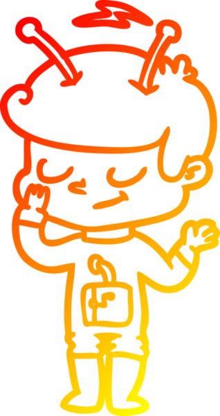 Bir insan tarafından çizilmiş dost canlısı bir uzay adamının sıcak çizgi çizimi