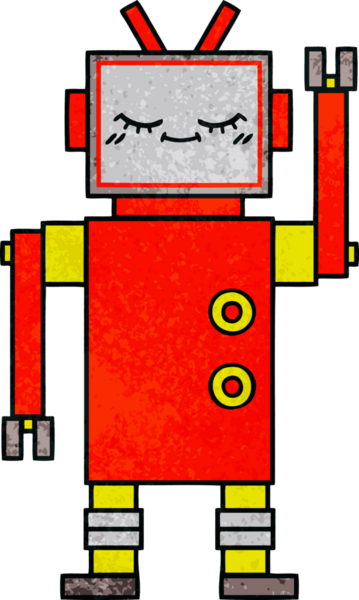 Bir insan tarafından çizilmiş bir robotun retro grunge dokusu