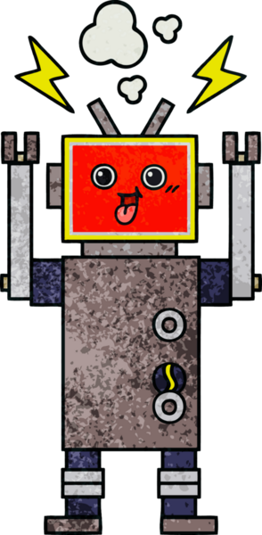 Bir insan tarafından çizilmiş bir robotun retro grunge dokusu