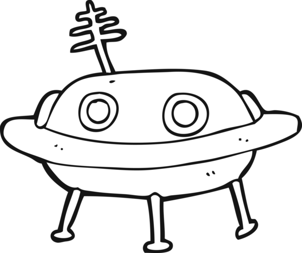 Bir insan tarafından çizilmiş siyah beyaz çizgi film uzay gemisi.