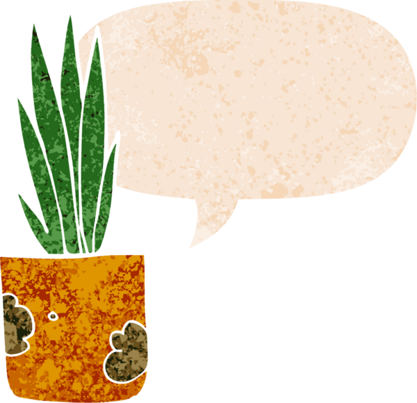 Bir insan tarafından çizilmiş grunge dertli retro desenli konuşma baloncuklu çizgi film bitkisi.