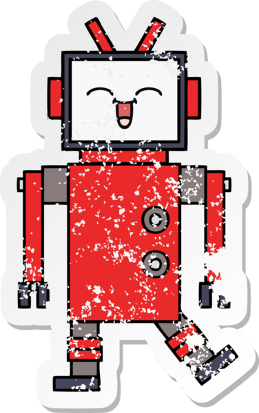 Bir insan tarafından çizilmiş sevimli bir robot çizgi film çıkartması.