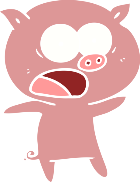 Bir insan tarafından çizilmiş düz renkli çizgi film domuzu.