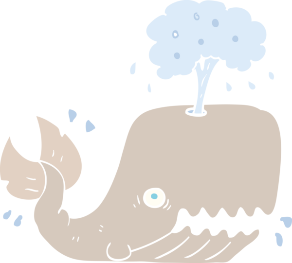 Bir insan tarafından çizilmiş su püskürten balinanın düz renk çizimi