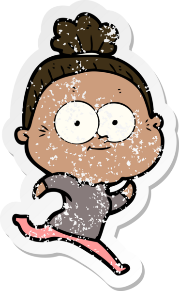 Bir insan tarafından çizilmiş mutlu, yaşlı bir kadının sıkıntılı çıkartması.