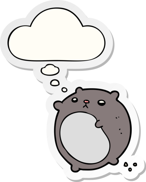 İnsan tarafından çizilmiş bir çıkartma olarak düşünce baloncuğu olan çizgi film ayısı.