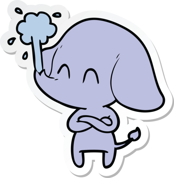 Bir insan tarafından çizilmiş su püskürten şirin bir filin çıkartması.