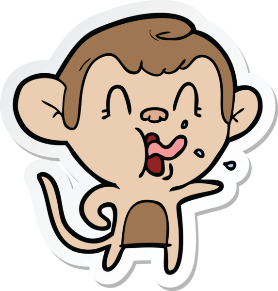 Bir insan tarafından çizilmiş çılgın bir maymun çıkartması.