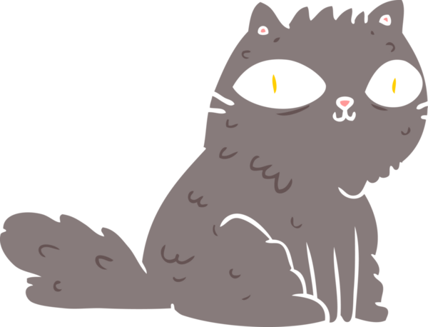 Bir insan tarafından çizilmiş düz renkli çizgi film kedisi