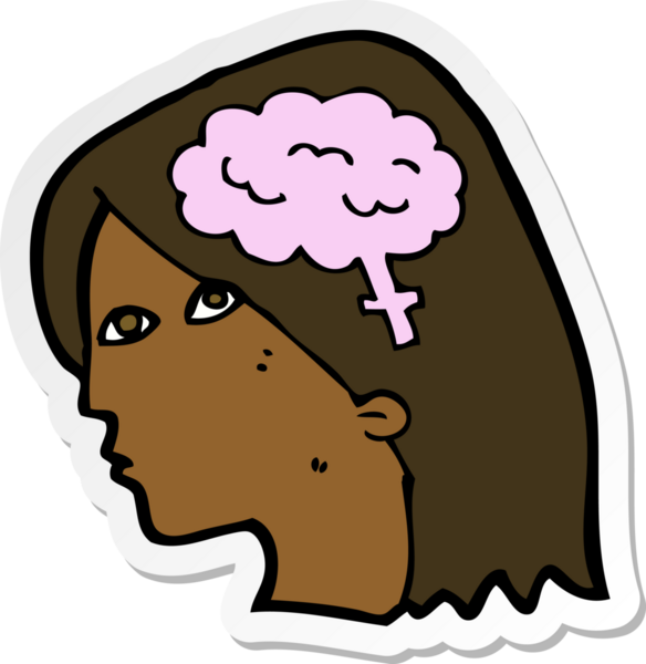 Bir insan tarafından çizilmiş beyin sembolü olan bir kadın kafasının çıkartması.