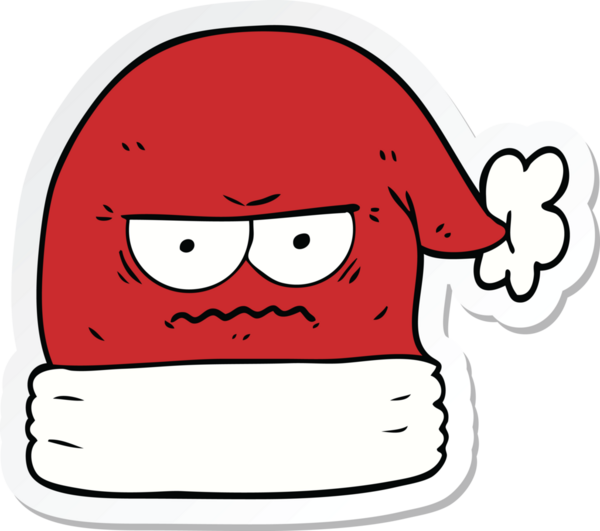 Çizgi film çıkartması Noel Baba şapkasını bir insan çizmiş.