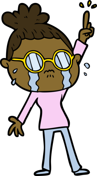 Bir insan tarafından çizilmiş gözlüklü, ağlayan bir kadın.