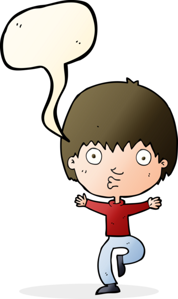 Bir insan tarafından çizilmiş konuşma balonu olan heyecanlı bir çocuk.