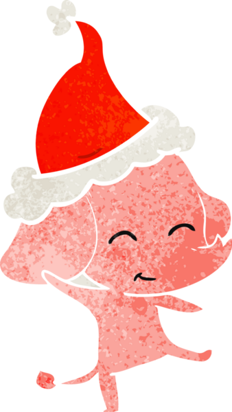 Bir insanın çizdiği Noel Baba şapkasıyla dans eden bir fil çizilmiş.