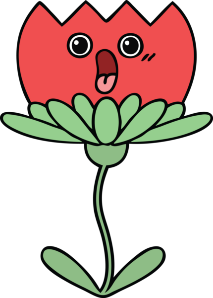 Bir insan tarafından çizilmiş sevimli bir çiçek karikatürü.