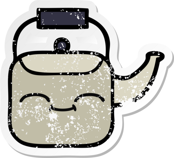 Bir insan tarafından çizilmiş tatlı bir çaydanlığın sıkıntılı çıkartması.