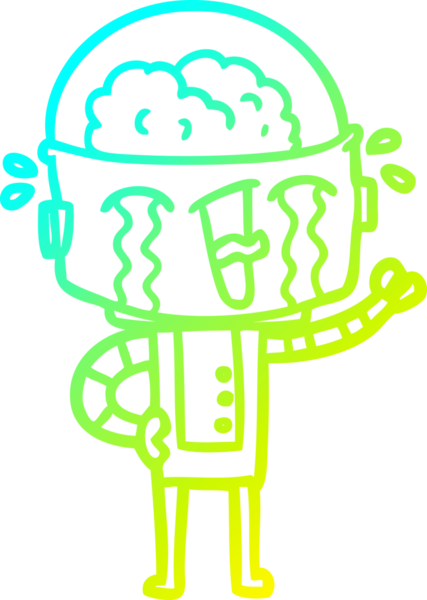 Bir insan tarafından çizilmiş ağlayan robot karikatür çizimi