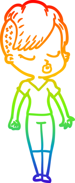 Gökkuşağı gradyan çizgi çizimi Bir insan tarafından çizilmiş güzel hippi kız