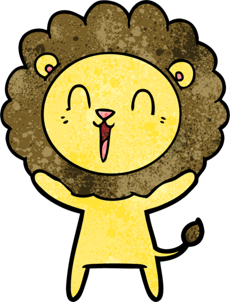 Bir insan tarafından çizilmiş gülen aslan çizgi filmi.