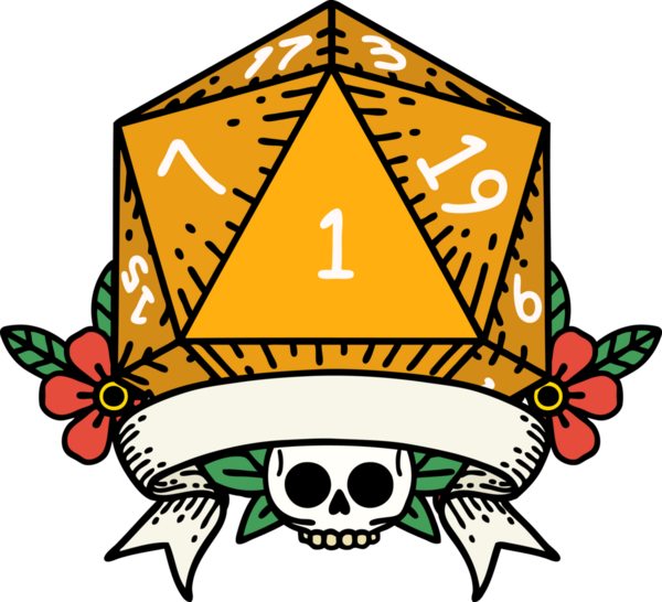 Retro Dövme Biçimi Doğal Bir d20 zar bir insan tarafından çizildi