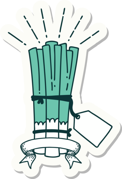 Bir insan tarafından çizilmiş bir demet pırasa dövmesi.