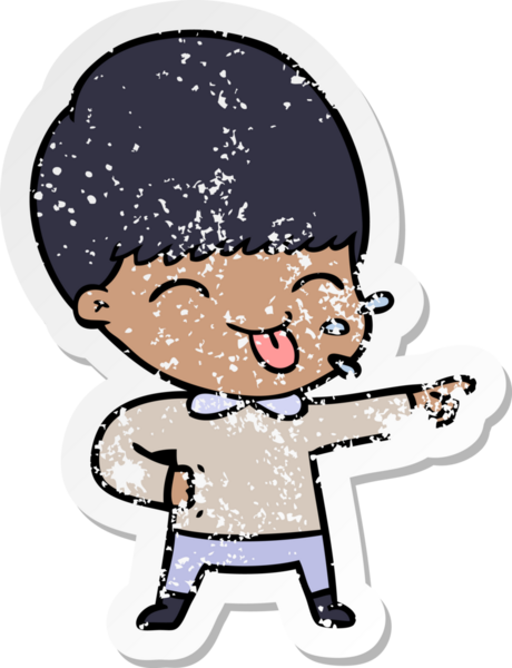 Bir insan tarafından çizilmiş dili çıkmış bir çizgi film çocuğunun sıkıntılı çıkartması.