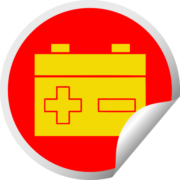 Bir insan tarafından çizilmiş bir araba aküsünün dairesel soyma etiketi.