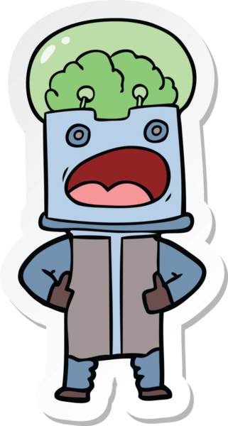 Bir insan tarafından çizilmiş robot karikatür çıkartması.