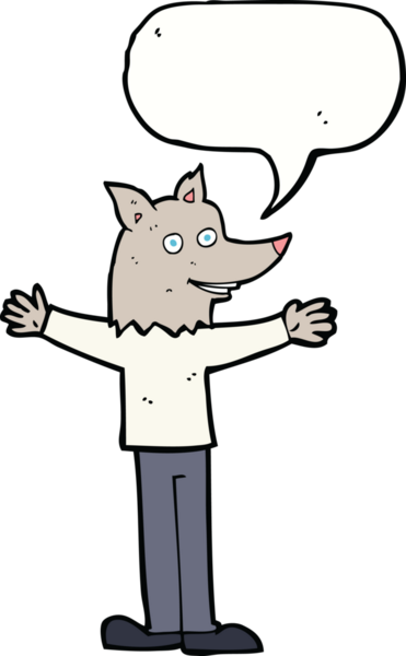 Bir insan tarafından çizilmiş konuşma balonu olan bir kurt adam.