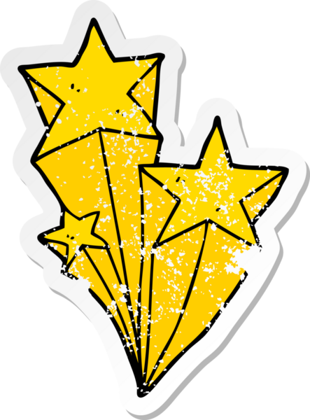 Bir insan tarafından çizilmiş kayan yıldızların hüzünlü çıkartması.