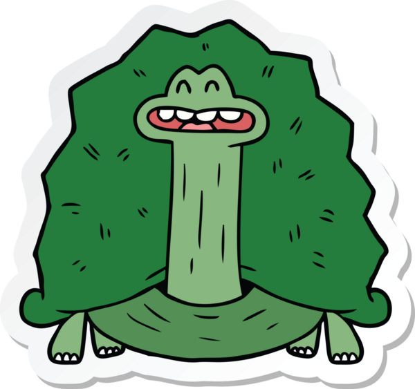 Bir insan tarafından çizilmiş komik bir karikatür kaplumbağasının çıkartması.