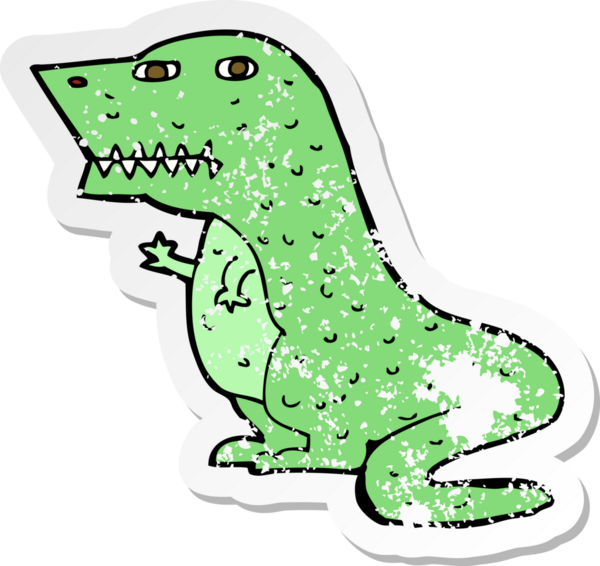 Bir insan tarafından çizilmiş bir karikatür dinozorunun gerilimli çıkartması.