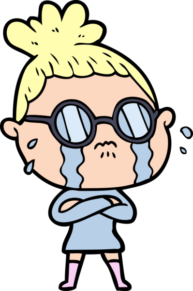 Bir insan tarafından çizilmiş gözlüklü, ağlayan bir kadın.