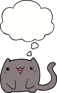 Bir insan tarafından çizilmiş düşünce kabarcığı olan çizgi film kedisi.