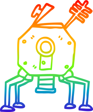 Bir insan tarafından çizilmiş bir uzay roketinin gökkuşağı gradyanı çizimi
