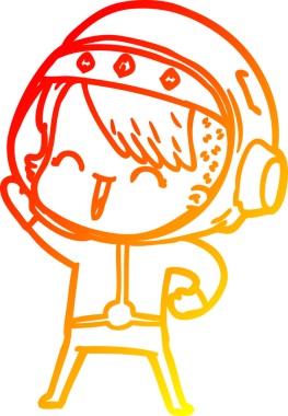 Bir insan tarafından çizilmiş mutlu bir uzay kızının sıcak çizgi çizimi