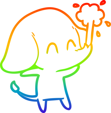 Gökkuşağı gradyan çizgisi insan tarafından çizilmiş su püskürten şirin bir fil çizimi.