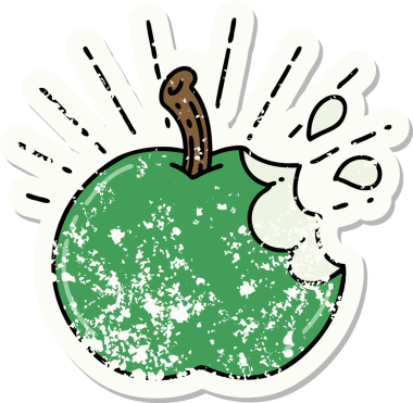 Bir insan tarafından çizilmiş eski bir dövme stili ısırık elması.