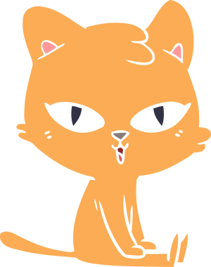 Bir insan tarafından çizilmiş düz renkli çizgi film kedisi