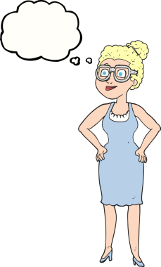 Bir insan tarafından çizilmiş gözlük takan serbest çizim baloncuklu kadın.