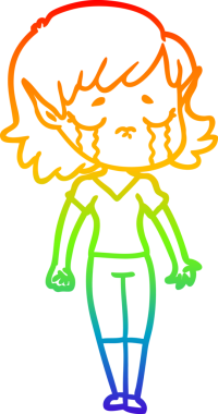 Gökkuşağı gradyan çizgisi bir insan tarafından çizilmiş ağlayan bir elf kızı çizimi