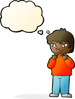 Bir insan tarafından çizilmiş düşünce baloncuğu olan endişeli bir karikatür.